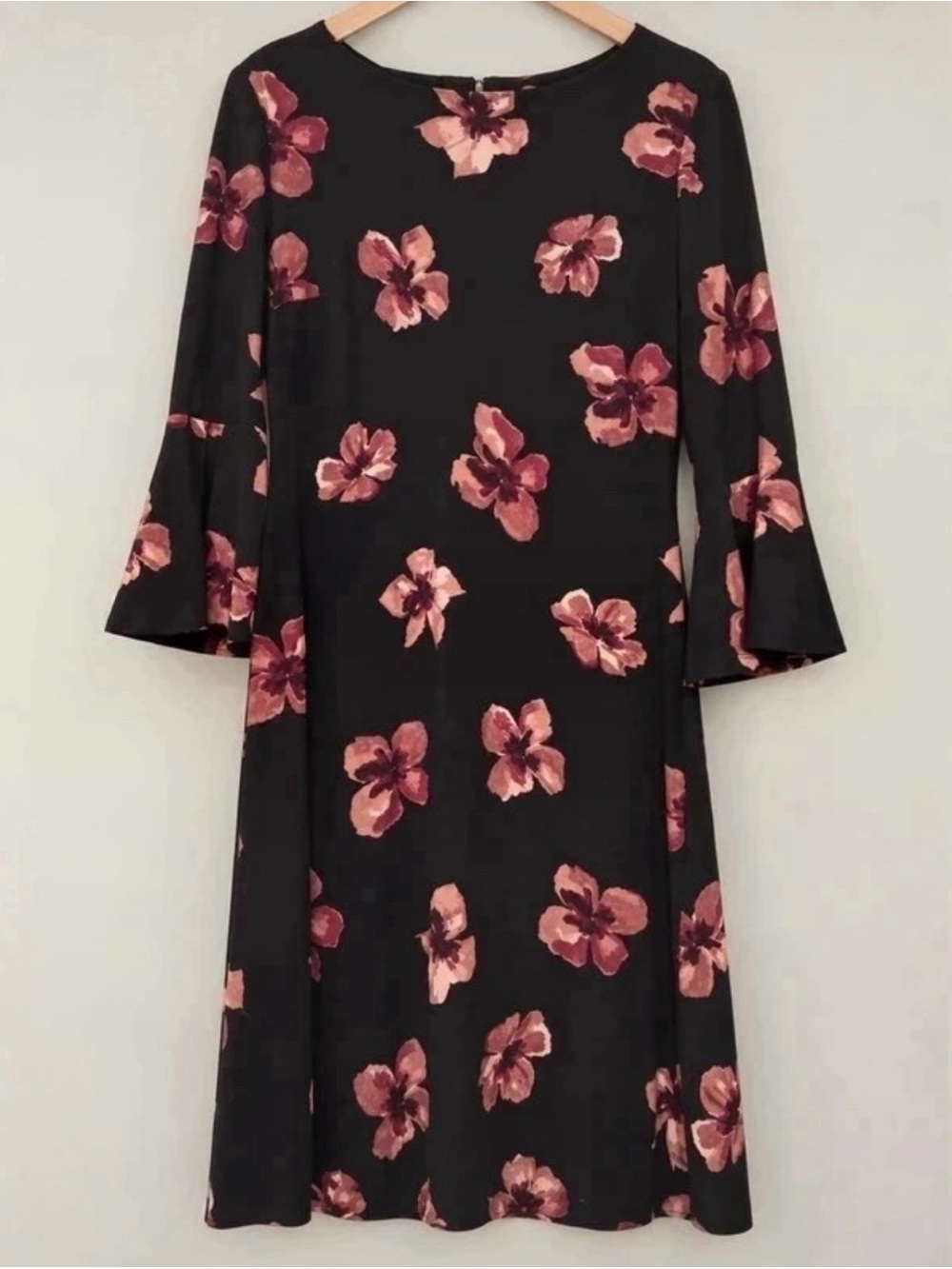 Tommy Hilfiger Black Dress with Floral Print and Bell Sleeves